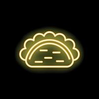 Neon sign showing a glowing taco on a dark background vector