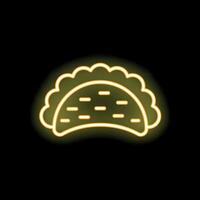 Neon sign showing a glowing taco on a black background vector