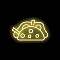Bright yellow neon sign depicting a taco on a black background vector