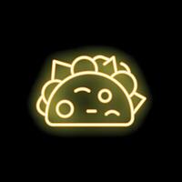 Yellow neon sign icon of a sad looking taco on a black background vector