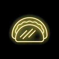 Bright yellow neon sign showing a taco on black background vector