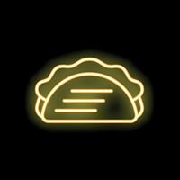Bright yellow neon sign showing a taco on black background vector