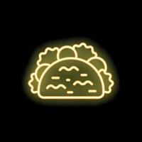 Yellow neon sign showing a taco with lettuce on black background vector