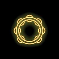 Neon tambourine glowing on black background vector