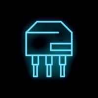 Blue neon icon of electronic circuit board component on black background vector