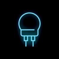 Blue neon icon of an electronic transistor component glowing on black background vector