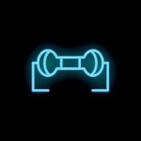 Blue neon sign showing a dumbbell on black background vector