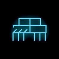 Glowing neon icon of a double bed with mattress and pillows vector