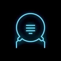 Blue neon speech bubble showing three horizontal lines on black background vector