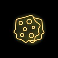 Neon sign showing two chocolate chip cookies with irregular shape on black background vector