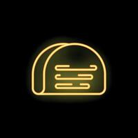 Glowing neon icon of a taco with beef lettuce and cheese vector