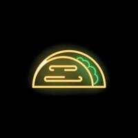 Neon sign illustrating a glowing taco with lettuce and meat vector