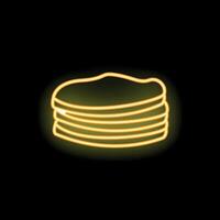 Neon sign showing stack of pancakes on black background vector