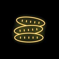 Yellow neon sign of three cucumbers on black background vector