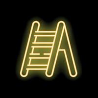 Neon yellow double sided step ladder icon on black background vector