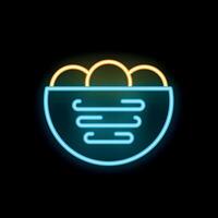 Neon icon of a bowl full of food glowing on black background vector