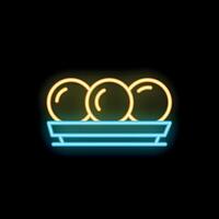 Neon sign representing three falafels on a rectangular plate on black background vector