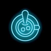 Neon sign showing a cute kawaii coffee cup with steam coming out forming an exclamation mark vector