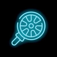 Neon icon of car wheel with disk shining on dark background vector