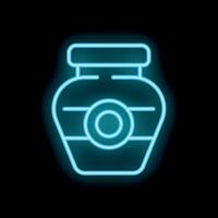 Neon blue shining icon of jar with jam on a black background vector