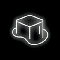 White neon icon of melting ice cube on black background vector