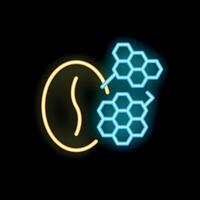 Neon icon of coffee bean generating honeycombs structure vector