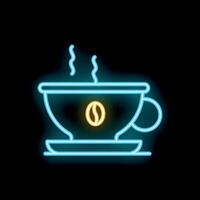 Neon sign featuring steaming cup of coffee on saucer vector