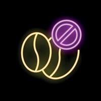 Neon sign showing forbidden coffee beans with stop sign on black background vector