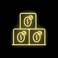 Neon sign of coffee beans piled forming a pyramid on a black background vector