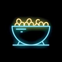 Neon sign of bowl overflowing with popcorn on black background vector