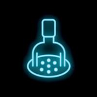 Neon icon of potato masher pressing potatoes in bowl on black background vector