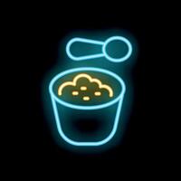 Neon sign of a scoop floating over a container full of popcorn vector