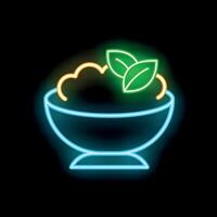Neon style icon of a bowl with food and garnish vector