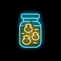 Glowing neon icon of preserved vegetables in a jar on a black background vector