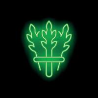 Green neon sign representing three branches growing up from a pot on a black background vector