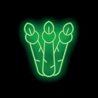 Green neon sign showing three asparagus shoots on black background vector