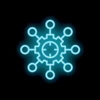 Neon gear connecting circles representing business network concept vector