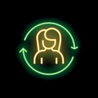 Neon sign showing woman inside refreshing circle on black background vector