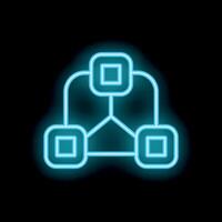 Neon blue blockchain technology icon glowing on black background vector