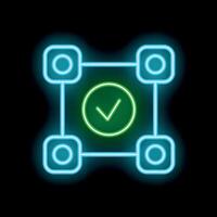Neon green check mark inside a flowchart illustrating validation process vector