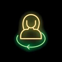 Neon sign showing green circular arrow surrounding a person icon vector