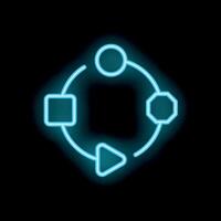 Neon blue circular flowchart with geometric shapes on black background vector