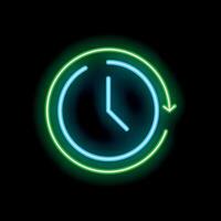 Neon clock showing recurring event or deadline vector