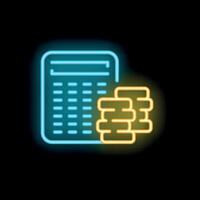 Neon calculator icon performing financial calculations with coins vector