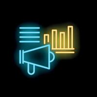Neon icon of megaphone announcing increasing bar chart analytics vector