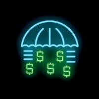 Neon sign depicting umbrella protecting money from falling down vector