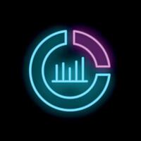 Neon sign showing a pie chart with growing bars graph vector