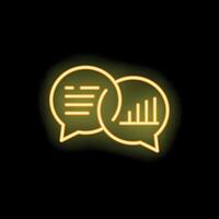 Neon icon of two speech bubbles discussing business growth with bar graph vector