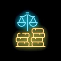 Neon icon of scales balancing resources and justice system vector