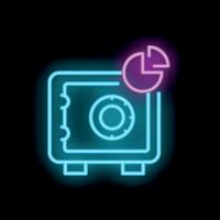 Neon icon of safe deposit box representing financial security vector